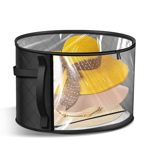 Uptiar Oversized Clear Hat Box Storage Bag, Foldable Hat Case with Zipper & Handle, Cowboy Hat Travel Storage Case, Large Capacity Hat Organizer for Travel & Storage (Black)