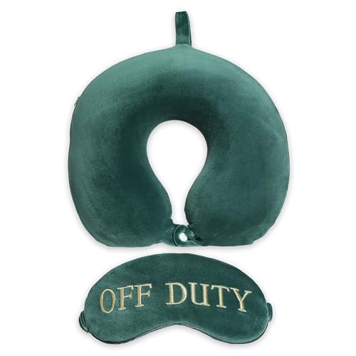 sheffield home comfortable semicircular memory foam eye mask and neck pillow set for ultimate head and neck support during travel - off duty- dark turquoise
