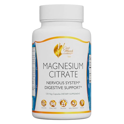 Cocó March N.M.D citrato de magnesio – relajación, sueño y apoyo para el sistema nervioso y digestivo – sin soja, sin lácteos, apto para dieta cetogénica, vegano – 800 mg por ración, 120 cápsulas