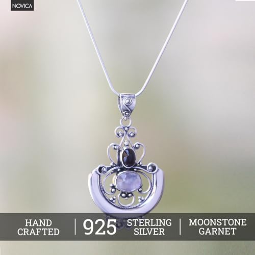 NOVICA Artisan Handcrafted Rainbow Moonstone Pendant Necklace | .925 Sterling Silver Birthstone Necklace | Garnet Pendant Necklace | Teardrop Pendant Necklace | Handmade Pendant Necklace4