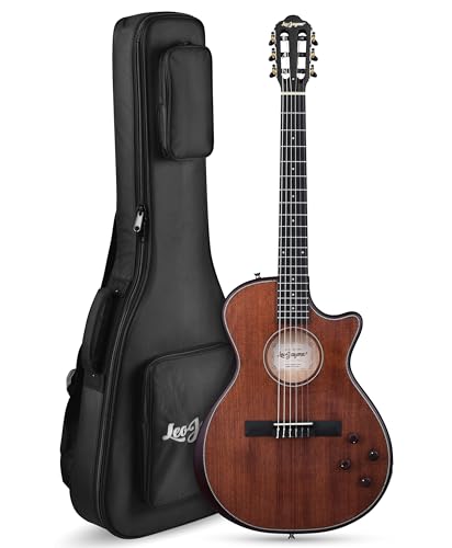 Leo Jaymz Slotted Headstock Classical Acoustic-Electric Guitar with Cutaway, Matte Finish Nylon String Guitar, Solid Top, Dual Pickup System & Stainless Steel Frets (Mahogany Tonewood)
