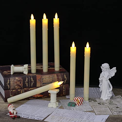 Mavandes Flameless Flickering Taper Candles With Two Remote,Battery Led Timer Moving Wick Window Candles,Ivory Pack Of 6 Real Wax Warm Fire Flameless Candlesticks,Indoor Wedding Decor(0.78” X 9.29”) #TOP1