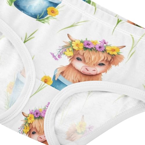 Joisal Cute Highland Cow Cartoon Panties Little Girl Toddlers Underwear Floral Cotton Fun Print Briefs Undies Kids 2t4