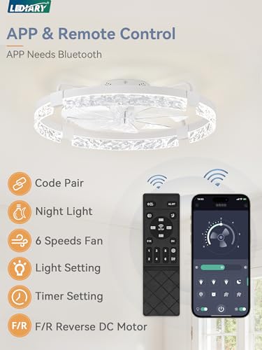 Image of LEDIARY 2-Pack 24 inch Ceiling Fans with Lights, APP & Remote, White