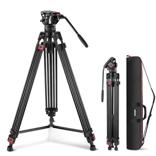NEEWER 187cm Treppiede per Video con Testa Fluida, Piastra a Sgancio Rapido, Compatibile con DJI RS...