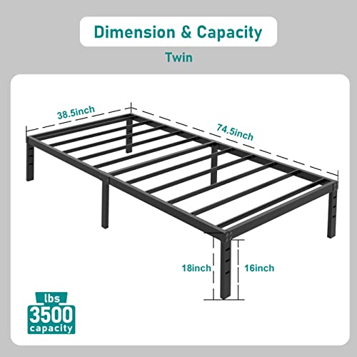 Lobeedd 18 Inch Tall Twin Bed Frame With Maximum Storage, 2500 Lbs Heavy Duty Metal Platform No Box Spring Needed Strengthen Support Mattress Foundation, Noise Free (Twin) #TOP1