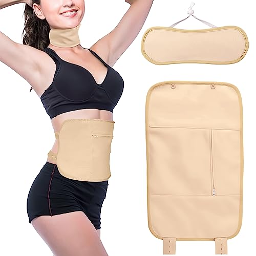 SHCHME 2 PCS Castor Oil Pack, Reusable Castor Oil Pack Wrap Kit, Organic Castor Oil Pack for Liver Detox with Storage Bag for Aid Sleep Digestive Constipation (Oil Not Included)(Khaki)