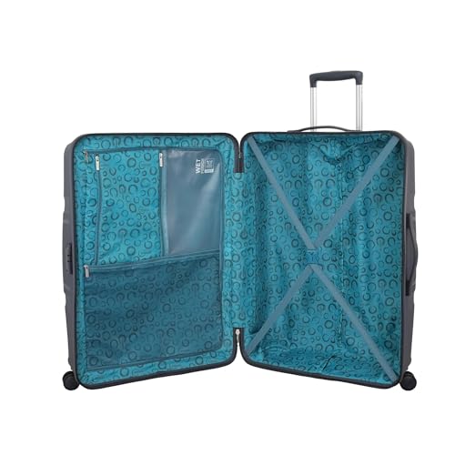 Image of American Tourister Trolley Bag with TSA Lock,8 Wheel, Wet Pouch,Mesh Pocket and Shoe Bag,Hard-Sided PC Suitcase /Trolley Bag with Double Spinner Wheel -Dark Slate (65 CM)