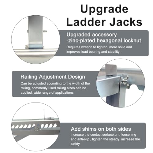 Ganggend Ladder Jacks for Scaffolding Platform,2 Pack Aluminum Ladder Jacks Bracket,Two-Rung Short Body Scaffold Extension Ladder Jack for Working 20 inch Stage