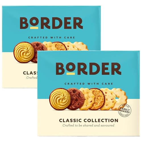 Border Biscuits Classic Collection Box 2×400 g | Assorted Biscuit Selection with Chocolate Viennese Butterscotch Crunch Shortbread Rings & More | Suitable for Vegetarians | Perfect for Sharing