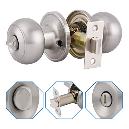 Gobrico GB-DL609SNBK-6PACK 6 Pack Bathroom Bedroom Door Knobs Hardware, Round Privacy Knobs Locksets Interior Door Handles, Satin Nickel Finished, Stainless Steel Doorknob Bulk Pack thumb #4