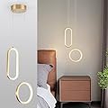 CHYING Gold Modern LED Pendant Light with Remote Control, 2 Ring 24W 3-Color Temp Stepless Dimmable Ceiling Hanging Light for Bedroom Kitchen Island Dining Room Foyer Entryway