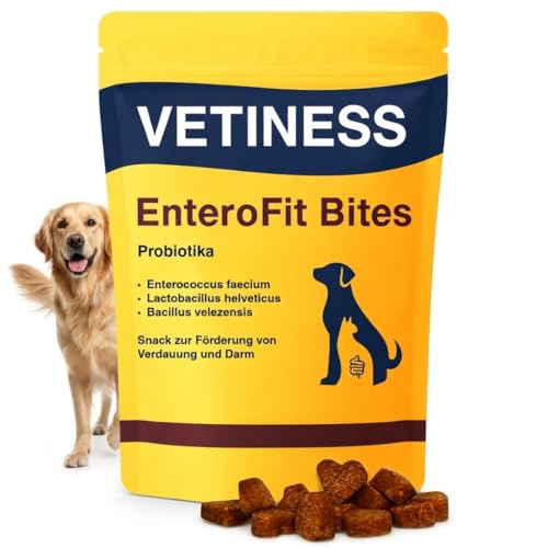 vetiness EnteroFit Bites Probiotika Hund | Magen und Darm | Verdaunungs Snacks | 75 Stück | Gras und Kotfresser Drops Hund fördern die Darmregulierung und Verdauung | Sodbrennen