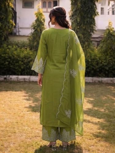 Image of SHIENZY Women's Embroidered Kurta Pant Set with Dupatta | Straight Kurta Set for Women | Ethnic Kurta Set for Women, Traditional Indian Kurta Pant Dupatta Set