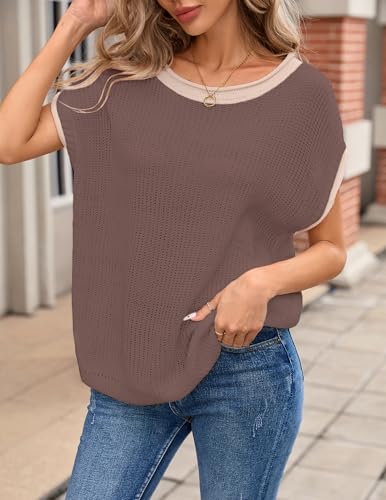 Image of Libsorge Womens Oversized Lightweight Cute Striped Sweater Vest Spring 2025 Crewneck Hollow Out Thin Cap Sleeve Knit Top