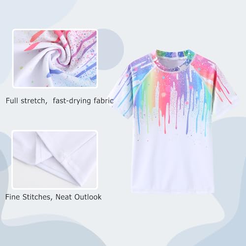 Image of Girls Short Sleeve Rash Guard Swim Shirt Girls Sun Protection Swimsuits Quick Dry Surf Tops Bathing Suits for Girls