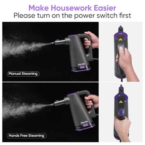 Seyola Steam Mop Cleaner for Hardwood Floor Cleaning, Hands-free Steamer Cleaner Handheld with 9-in-1 Multi-purpose Attachments for Bathroom, Windows, Sofas, Clothes, Tiles Grout (Purple-Grey) by Seyola - Image 4