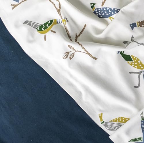 Image of Tranquebar Curtain Co. Window Curtains 5 Feet, 60-65% Room Darkening, Multicolor (Blue, Yellow) Bird Print, Cotton Curtains for Window, BackTab Loops, Design Shiri Green Combo (152 cm) - Set of 3