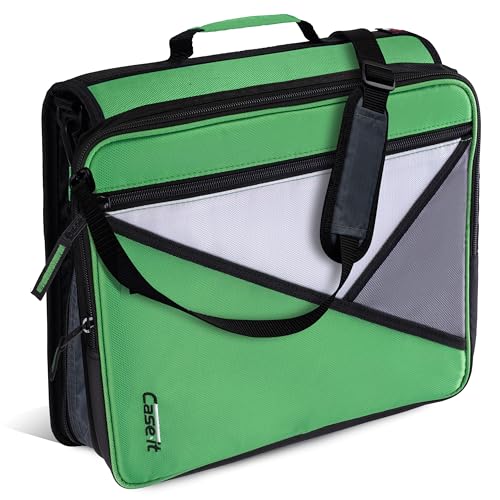 Image of Case-it Universal Zipper Binder | 2-Inch O-Rings, 13-Inch Laptop /Tablet Padded Pocket, 400 Sheet Capacity, Multiple Storage Pockets & Shoulder Strap | School & Office Organizer | LT-007 Canopy Green