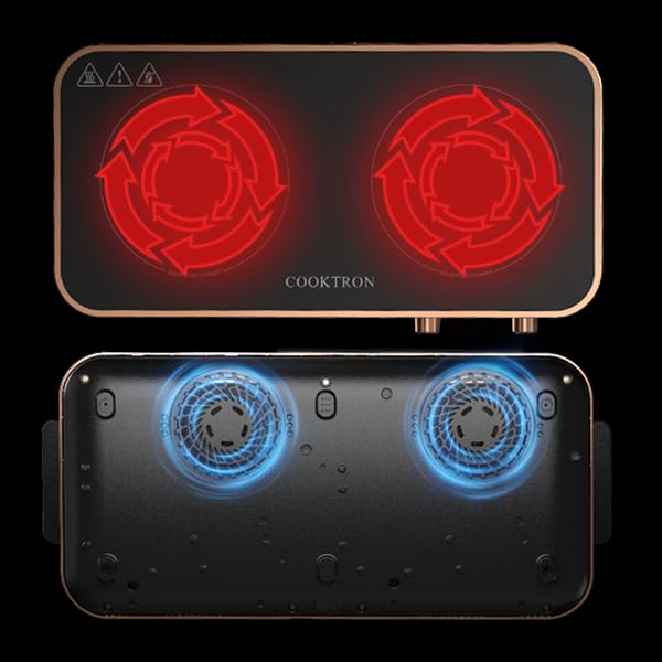 Image of Portable Compact 2 Burner Induction Cooktop Electric Stove w /Smokeless Cast Iron Griddle Grill & Temperature Control & Child Lock, Rose Gold