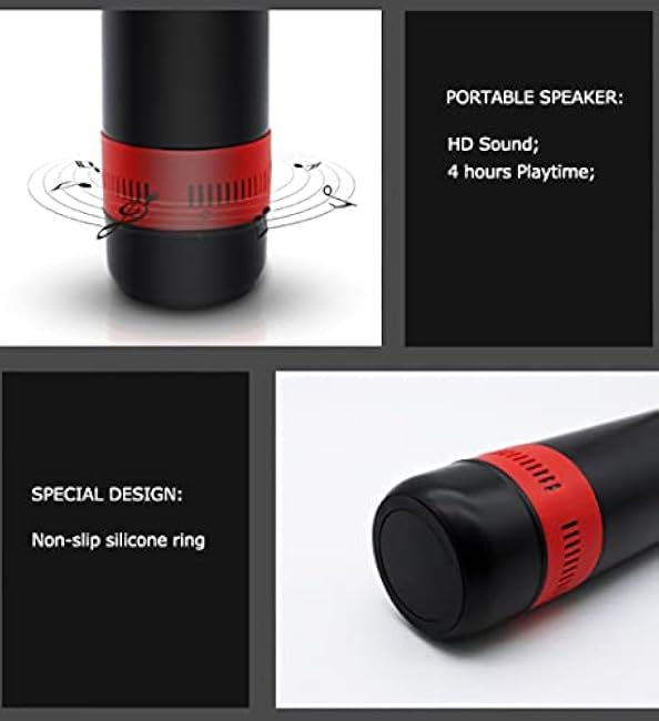 2-in-1 Smart Double-Wall Vacuum-Insulated Stainless Steel Water Bottle and Bluetooth Speaker with Rechargeable Battery,15 oz, Great Gift (Black) V-B063B