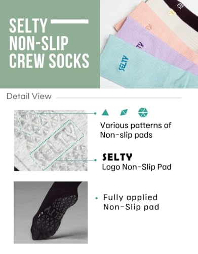 Image of SELTY Non Slip Crew Socks for Women - Pilates, Yoga, Barre Socks with Grips
