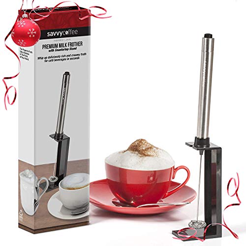 Savvy Coffee Handheld Milk Frother Wand with Stand