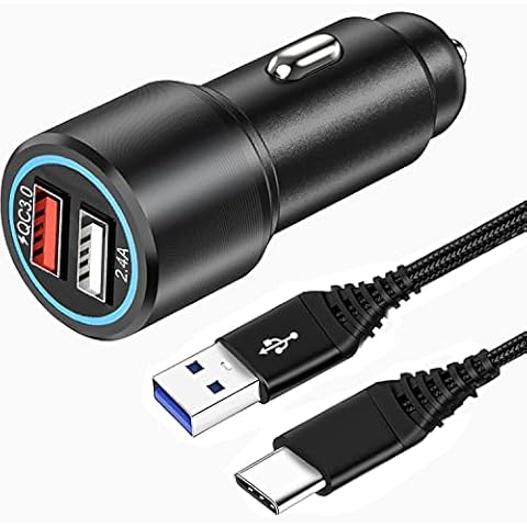 30W Car Charger Quick Charge 3.0 with Cable for Samsung S21 S20 S22 Plus Ultra FE S10 A52S A52 A53 A72 A32 A22 A51 A71 5G A12 A41 A31 A21S A03S A02S,Dual USB Port Adapter/Fast Cigarette Lighter Plug Cover