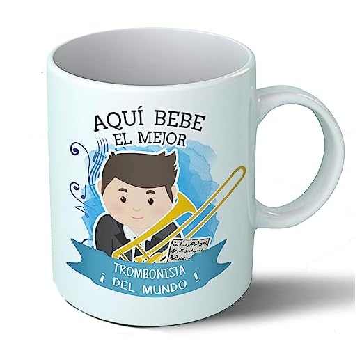 Planetacase Taza Desayuno Aquí Bebe el Mejor trombonista del Mundo Regalo Original Musica musicos trombon Viento Metal Ceramica 330 mL
