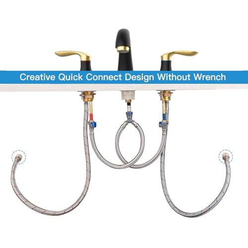 Bathroom Sink Faucet, Faucet for Bathroom Sink, Widespread Black and Gold Bathroom Faucet 3 Hole with Stainless Steel Pop Up Drain and cUPC Lead-Free Hose - (Black and Gold)