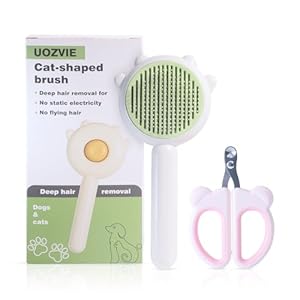 Grooming Brush For Cat Hair Cleaning – 2-Pack Pet Grooming Brush with Release Button and Professional Cat Nail Clipper – Green