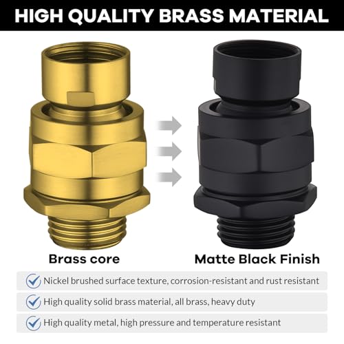 Shower Head Swivel Ball Adapter, Shower Connector Ball Joint, Solid Brass Adjustable Shower Arm Connector, Universal Shower Extension Showering Component, Matte Black