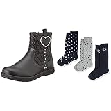 Botte noire avec cœurs matelassés et appliqués, ornée de clous, idéale pour les looks tendance