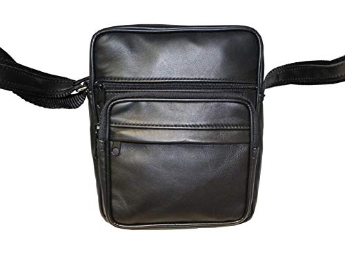 Pochette à bandoulière en cuir d'agneau noir de taille M pour homme