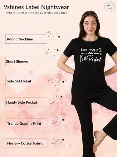 Image of 9shines Label Cotton Plus Size Long T-Shirt Tunic | Hip Covering Regular Top Nightwear| Sleepshirt Lounge wear for Women with Pocket (M-7XL)