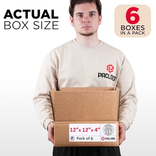 Image of Medium Cardboard Boxes 12 inchL x 12 inchW x 4 inchH (Pack of 6) - USA-Made Packing Boxes for Moving, Shipping, or Storage - USPS, UPS, FedEx Approved - Professional Packing Supplies for Moving