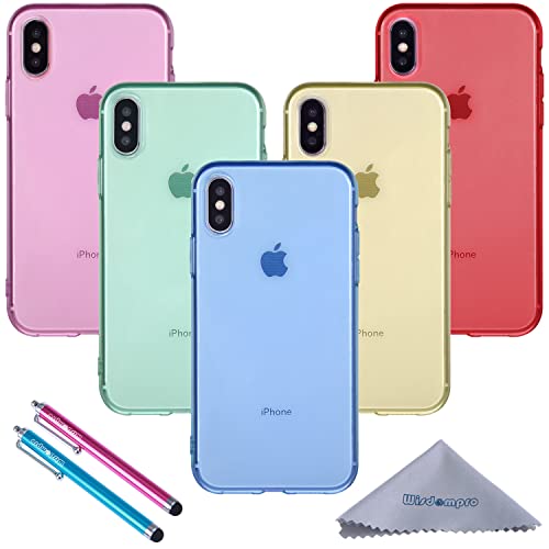 Wisdompro Case for iPhone Xs Max Case, Bundle of 5 Pack Extra Thin Slim Jelly Soft TPU Gel Protective Case Cover for Apple iPhone Xs Max (Blue, Aqua Blue, Hot Pink, Yellow, Red)- Transparent Color