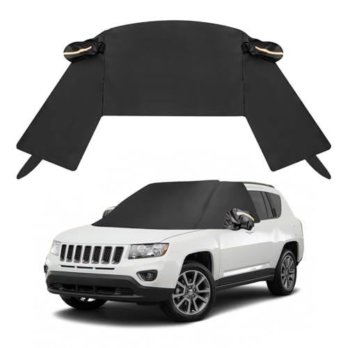 CDIYTOOL Windshield Window Snow Cover with 2 Hooks and 2 Mirror Covers Ice and Snow Front Window Sunshade Cover Fit for SUVs, Trucks, Cars (Black-SUVs)
