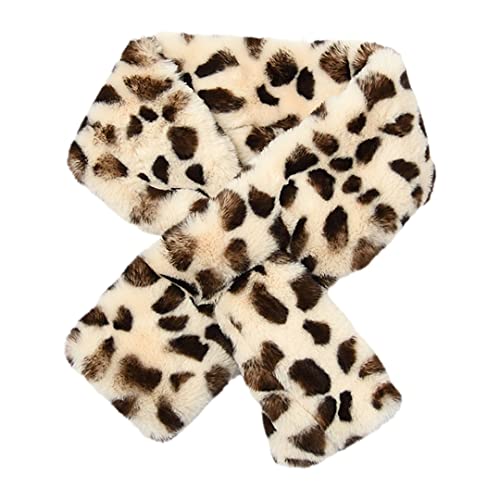 Leopard Fleece Plush Cross Tie Faux Fur Neck Warmer Neck Gaiter Fuzzy Scarf for Girls Boys Outdoor Activity