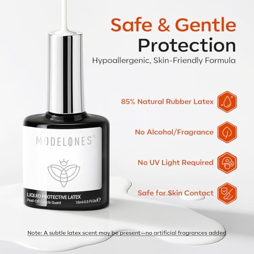 Image of modelones 2Pcs Gel Polish Liquid Latex for Nails, 15 ml Peel Off Base Coat Nail Polish Barrier with Stick, Fast Dry Cuticle Guard, Skin Protector for Fingers