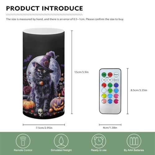 Image of Halloween Witch Cat Flameless Flickering Candles with Remote Timer