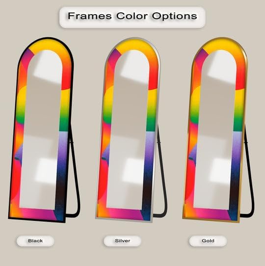 23,5’’W x 67’’H Rainbow Gradient Modern – Abstract Floor Mirror Arched Full Lenght Mirror - Arch Full Body Stained Floor Mirror with Black Frame with Black Frame