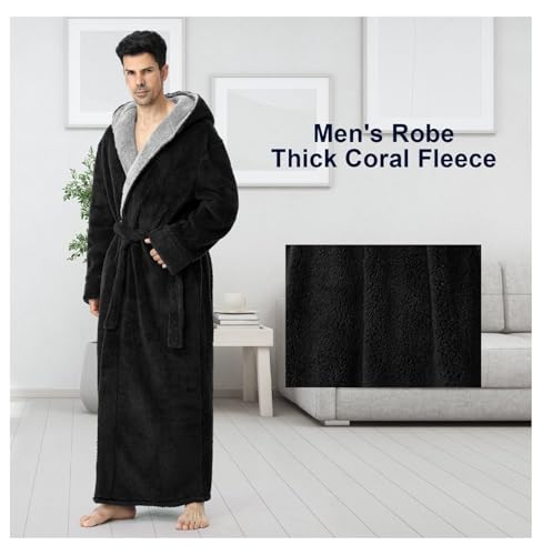 Men's Hooded Bathrobe - Plush Fleece Robe with Pockets | Long Shawl Collar Winter Warm Robes for Men | Cozy Sleepwear Housecoat4