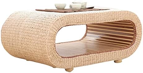 Tatami - Mesa de té, mesa de café, paja de ratán de madera moderna, estilo japonés, 23.6 x 17.7 x 13.8 in, beige