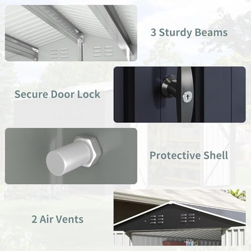 Image of AirWire 14x12 FT Outdoor Metal Storage Shed with Window, Heavy-Duty Galvanized Steel Tool Shed with Lockable Doors, Waterproof Garden Shed for Backyard, Patio, Lawn, Black