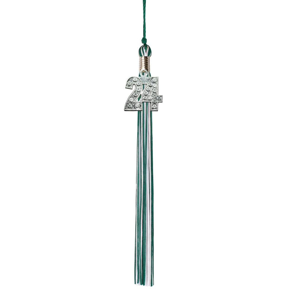 Class Act Graduation Graduation Tassel - Bling Charm - 3 Color, 2024, Dark Green/Silver/White