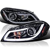 SPEC-D TUNING LED Strip Bar Glossy Black Smoke Projector Headlights Compatible with 2006-2013 Chevy Impala, 2006-2007 Chevy Monte Carlo, 2014-2016 Chevy Impala Limited, Left + Right Pair Headlamps