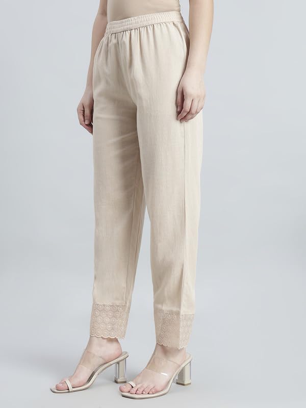 Image of GO COLORS Rayon Blend Ethnic Pant Organza for Women Full Length| Mid Rise, Lace Design