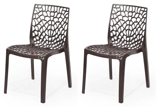 Image of GOYALSON Plastic Web Designer Chair (Jali) - Outdoor Chair Without Armrests, Gloss Finish, Suitable for Home, Office, and Restaurant Use, Weight Capacity 150 kg (2, Brown, Standard)