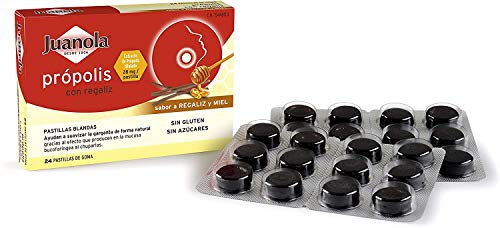 JUANOLA Própolis Sabor Regaliz y Miel - 24 pastillas blandas - Ayudan a suavizar la garganta de forma natural. Producto alimenticio con Própolis y Regaliz.